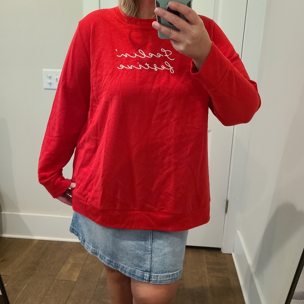 Lane Bryant Red Feelin Festive Lightweight Sweatshirt